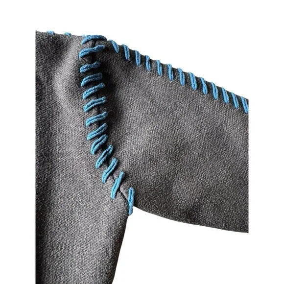 English Factory Women's Sz S Whip Contrast Stitch Gray Blue Pullover Sweater - Picture 7 of 9